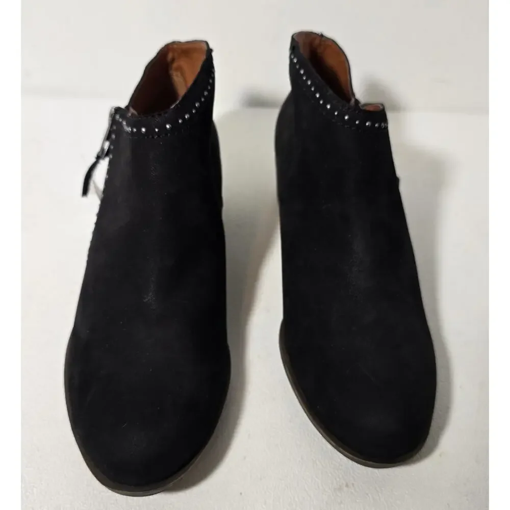 Lucky Brand Boots Black Suede Studded Ankle Booties Boho Western Moto Sz 8 NWT